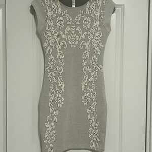 Xhilaration Gray Mini Dress with Cream Floral Embroidery